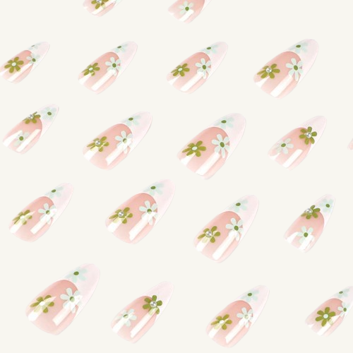 Green Daisy French Tip  Press-On Nails | Spring Floral