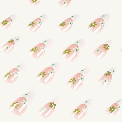 Green Daisy French Tip  Press-On Nails | Spring Floral