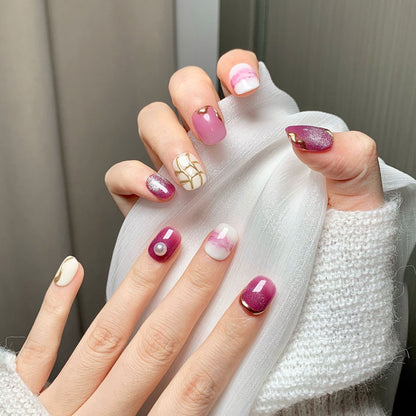 Pink-Purple Sweet-Cool Square Press-On Nails