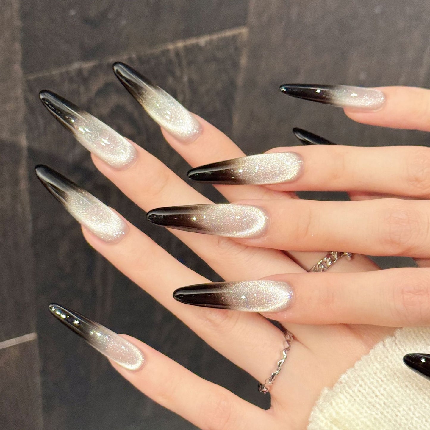 Gold-Black Gradient Stiletto Press-On Nails