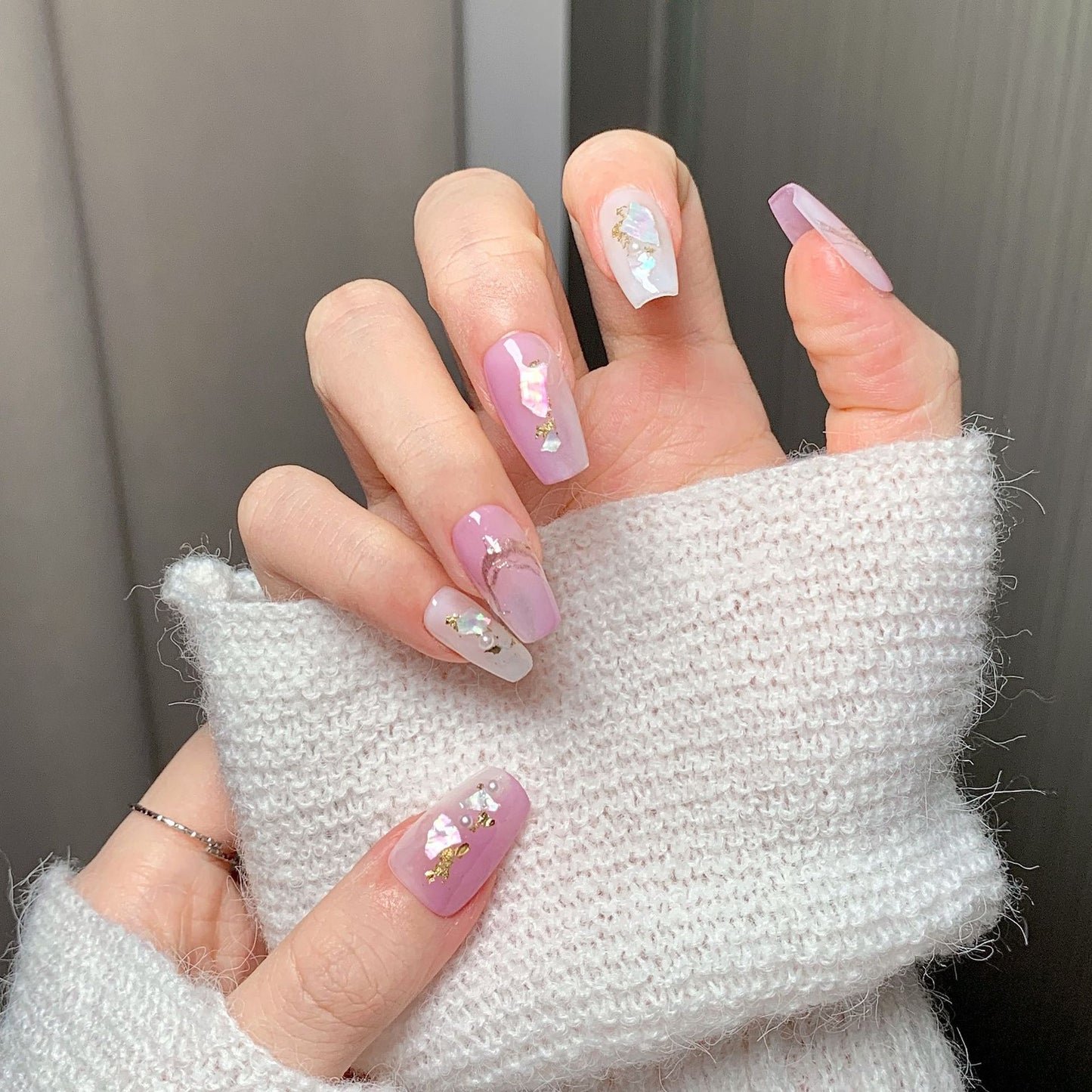 Pink Shell  Trapezoid Press-On Nails