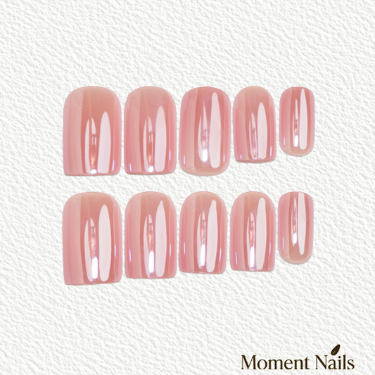 Pink Chrome Press-On Nails | Metallic Finish | Short Square