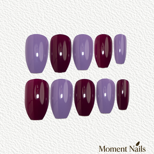 Berry Lavender Press-On Nails | Burgundy Purple Mix Ballerina