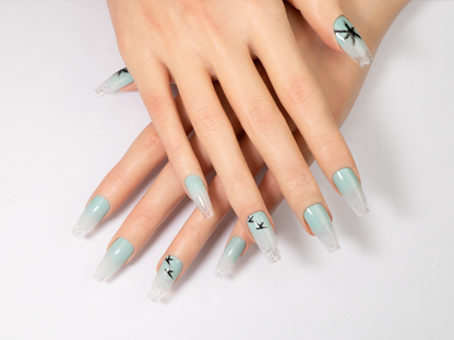 Glacier Birds Press-On Nails | Handmade Ice Crackle Ink Wash Coffin