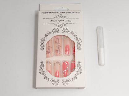 Hot Pink 'Baby Girl' Rhinestone Press-On | Baddie Long Ballerina