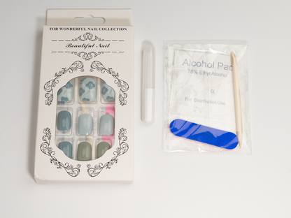 Korean Minimalist Press-Ons | Creamy Floral Pattern Short Oval