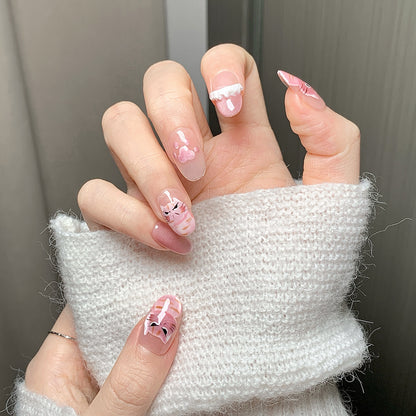 Cute Cat Pink Almond  Press-On Nails