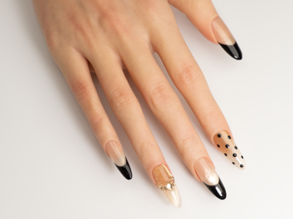 Starlight Polka Dot Press-On Nails | Handmade Black Gold Glitter Oval