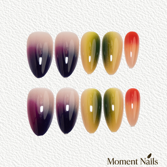 Sunset Glow Press-On Nails | Multi-Color Ombre Glossy Almond