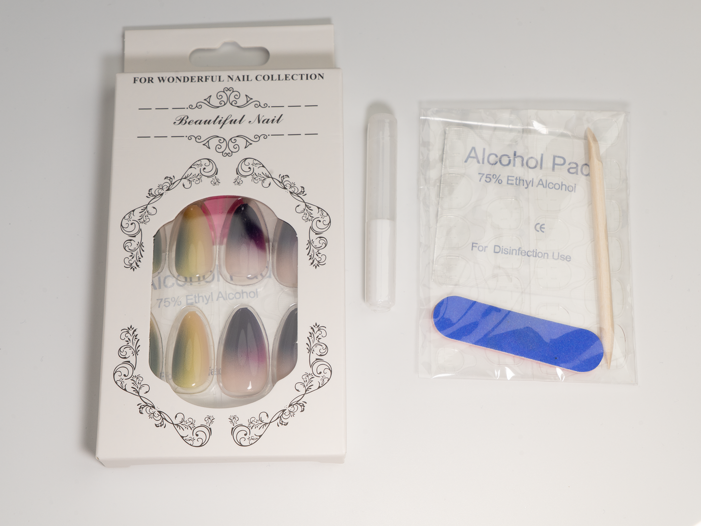 Sunset Glow Press-On Nails | Multi-Color Ombre Glossy Almond