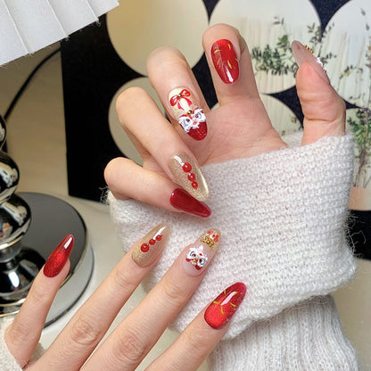 Red-Gold Lion Dance New Year Press-On Nails