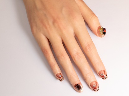 Luxury Leopard Press-On Nails | Handmade Garnet Jewel Cat Eye