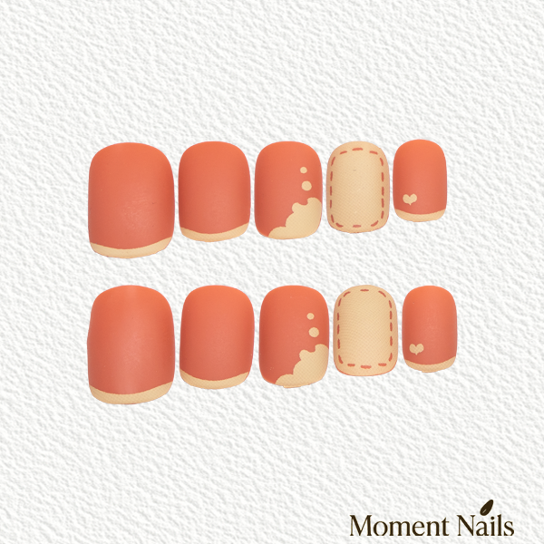 Cream Patchwork Press-On Nails | Pink Stitch Bow Short Oval