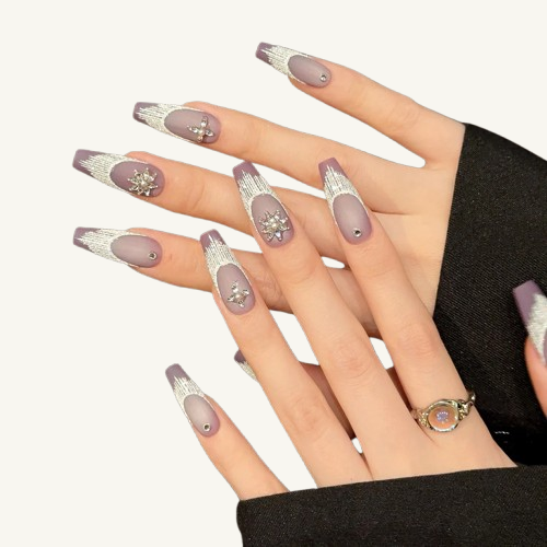 Matte Taro Purple Press-On Nails | French Handmade Long Coffin