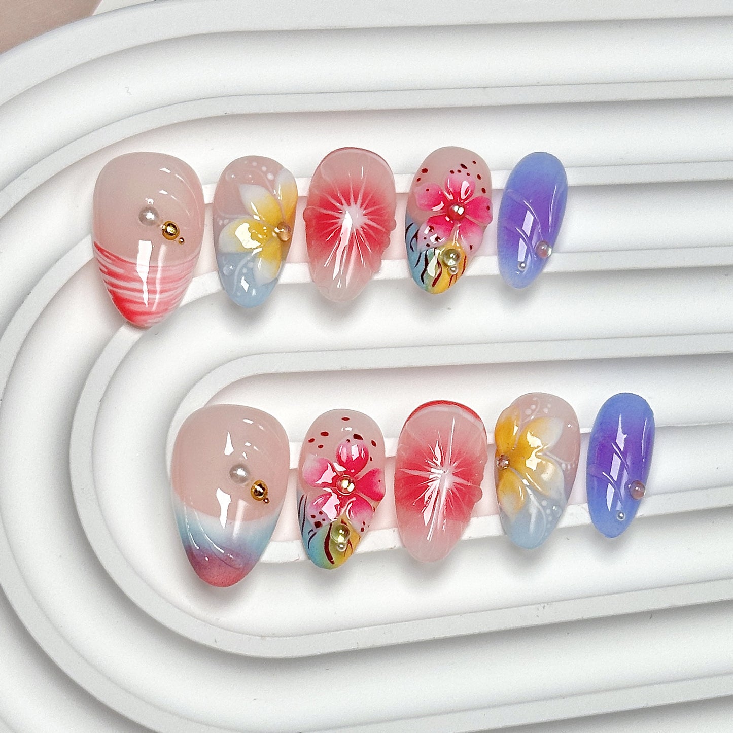 Floral Gradient Almond Press-On Nails