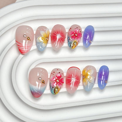 Floral Gradient Almond Press-On Nails