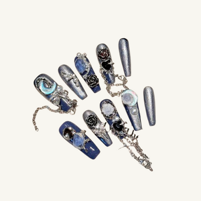 Vintage Cameo Rose Press-On Nails | Luxury Long Handmade Fake Nails