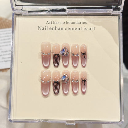 Gold Diamond Glitter Oval Press-On Nails