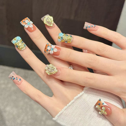 Peach Baroque Square Press-On Nails