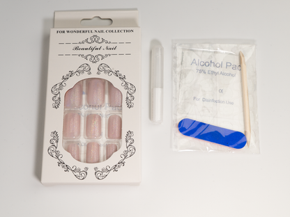 Pink Cat Eye Press-On Nails | Silver Crescent Glow Short Square