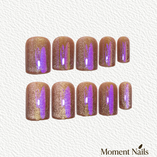 Magic Elixir Press-On Nails | Purple Gold Chameleon Cat Eye Square