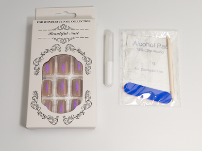 Magic Elixir Press-On Nails | Purple Gold Chameleon Cat Eye Square