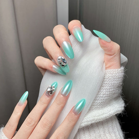 Mint Glitter Diamond  Press-On Nails