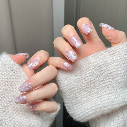 Lavender Floral Square-Round Press-On Nails