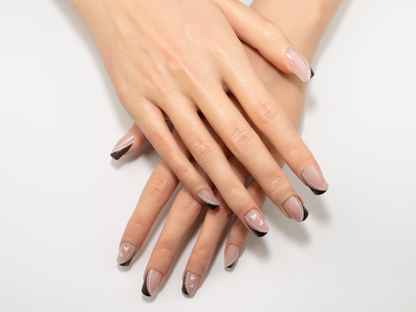 Gunmetal Glitter Swirl Press-On Nails | Nude & White Heart Square