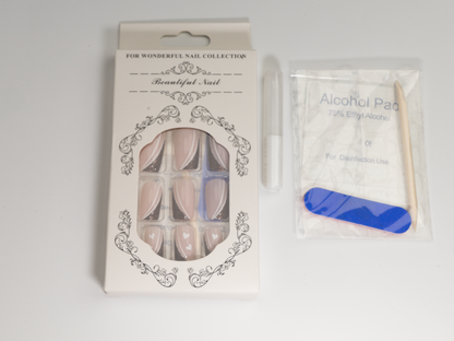 Gunmetal Glitter Swirl Press-On Nails | Nude & White Heart Square