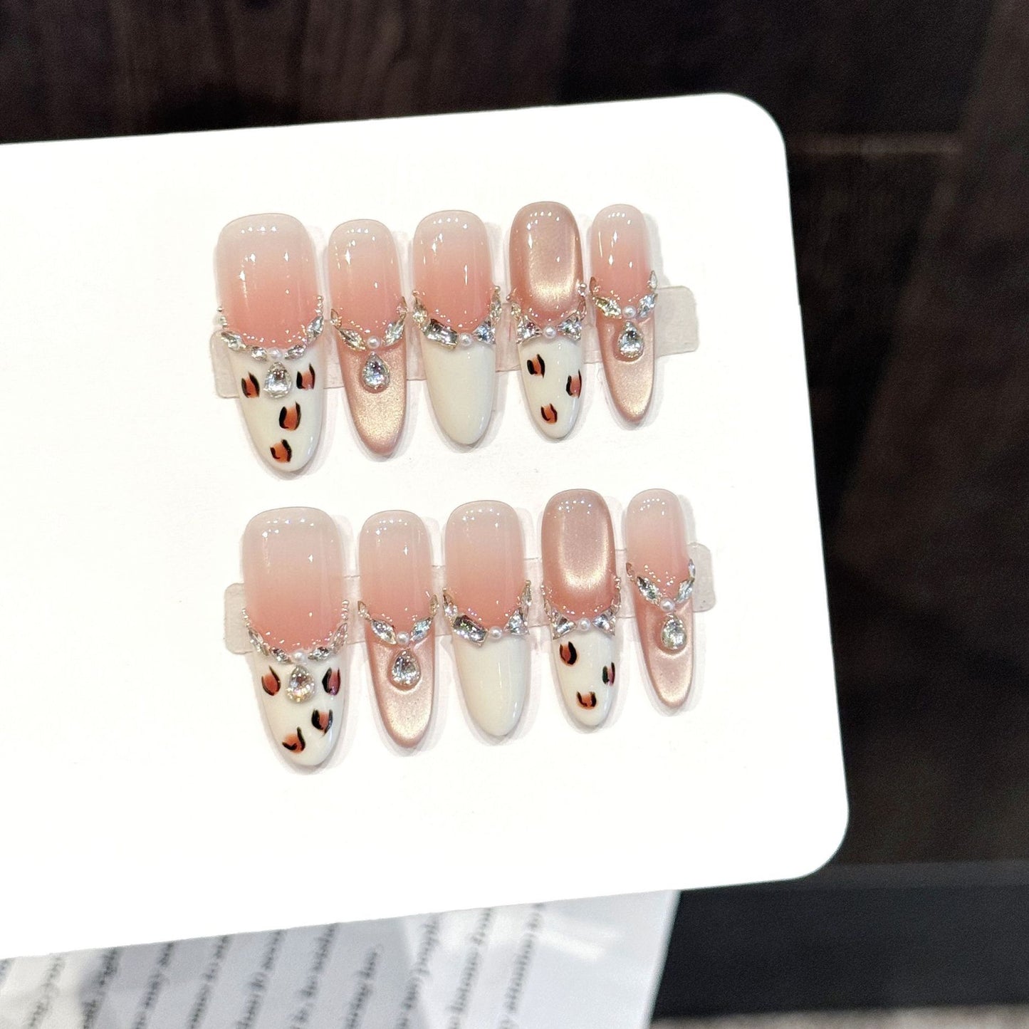 Pink Gradient Leopard Sparkle Press-On Nails