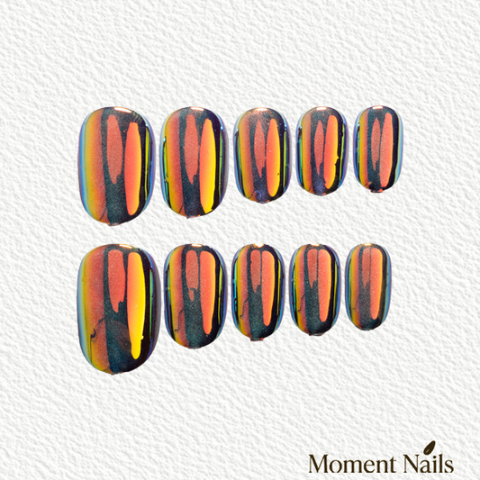 Nebula's Eye Press-On Nails | Purple Gold Chameleon Cat Eye Oval