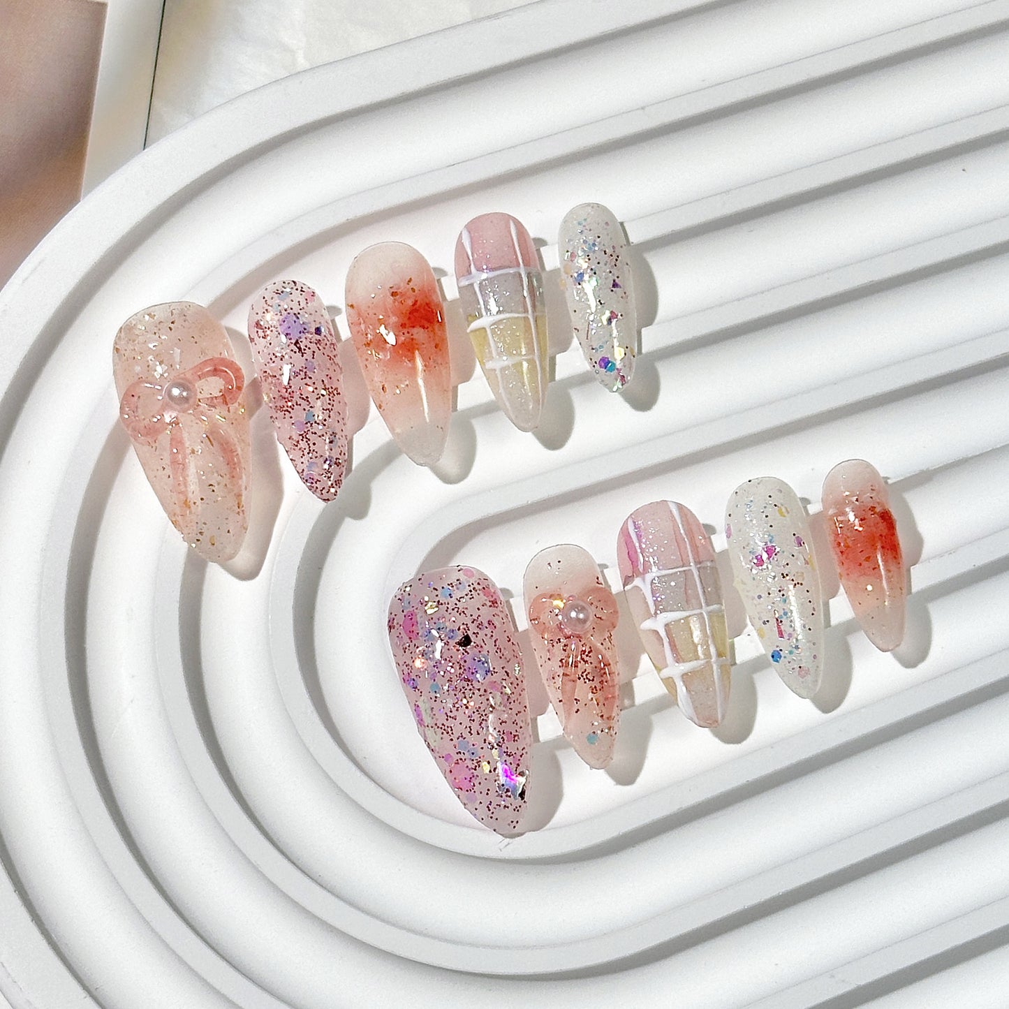 Sweet Glitter Almond Press-On Nails