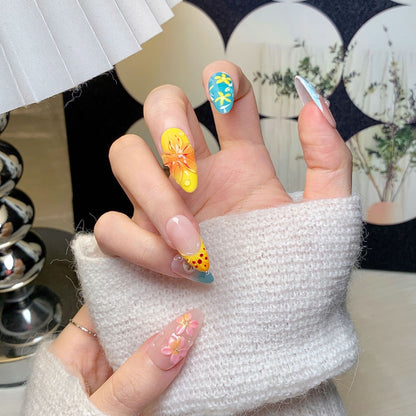 Colorful Floral Almond Press-On Nails