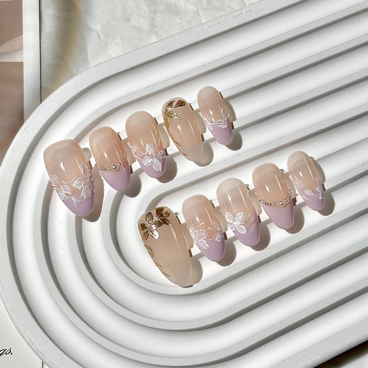 Nude Pink Light Purple Press-On Nails