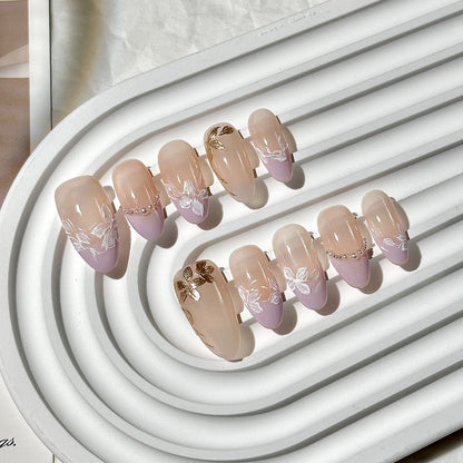 Nude Pink Light Purple Press-On Nails