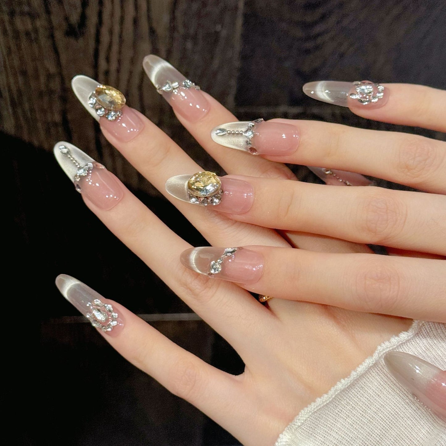 Pink Gem Oval Press-On Nails