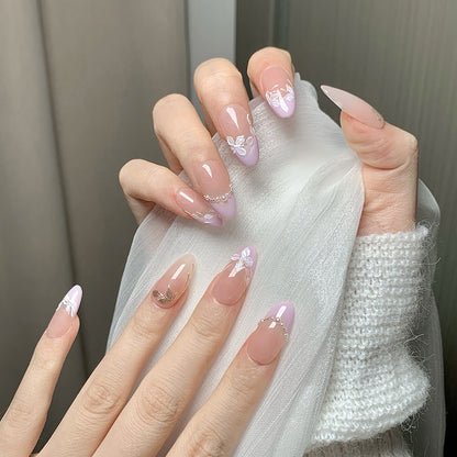 Nude Pink Light Purple Press-On Nails