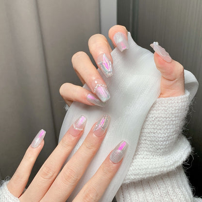 Pastel Iridescent Short Square Press-On Nails