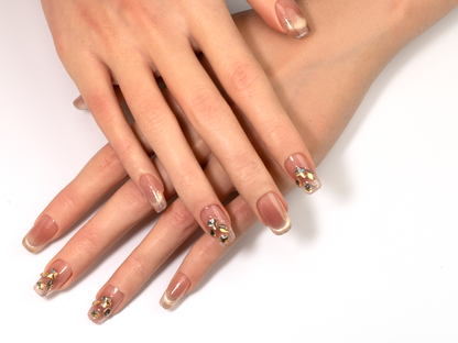 Stardust Dream Press-On Nails | Handmade Pink Gold Foil Cat Eye Square