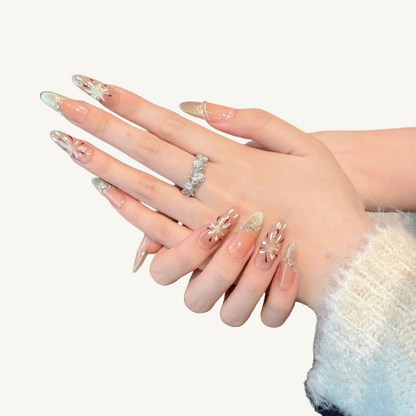 Champagne Gold Glitter Press-On Nails | Long Oval Handmade Fake Nails