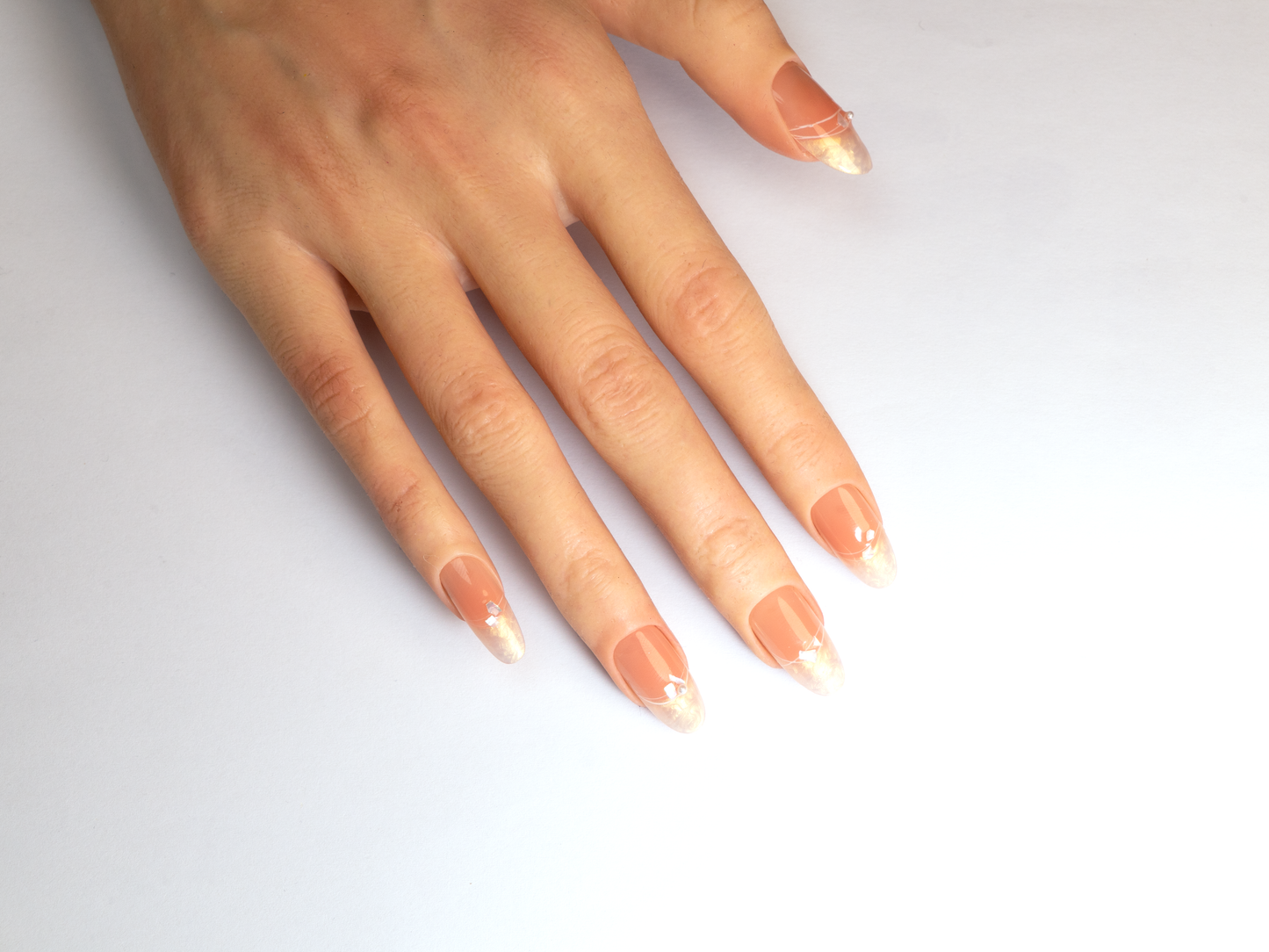 Peach Gold Dust Press-On Nails | Handmade Ombre Gold Foil French Oval