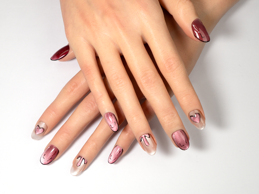 Pink Graffiti Press-On Nails | Handmade Outline Glitter Cat Eye