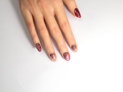 Pink Graffiti Press-On Nails | Handmade Outline Glitter Cat Eye