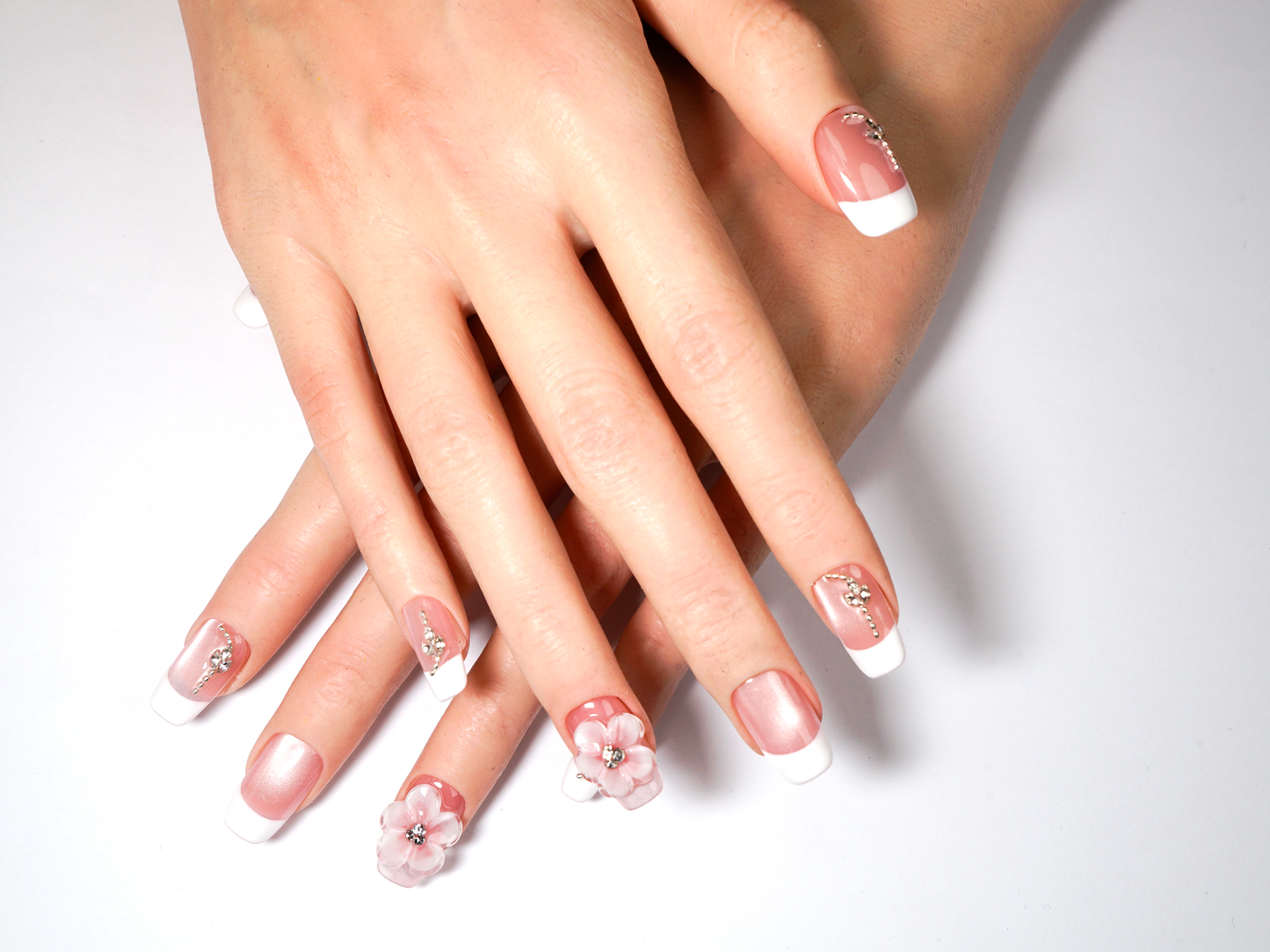 Spring Overture Press-On Nails | Handmade 3D Flower Cat Eye French