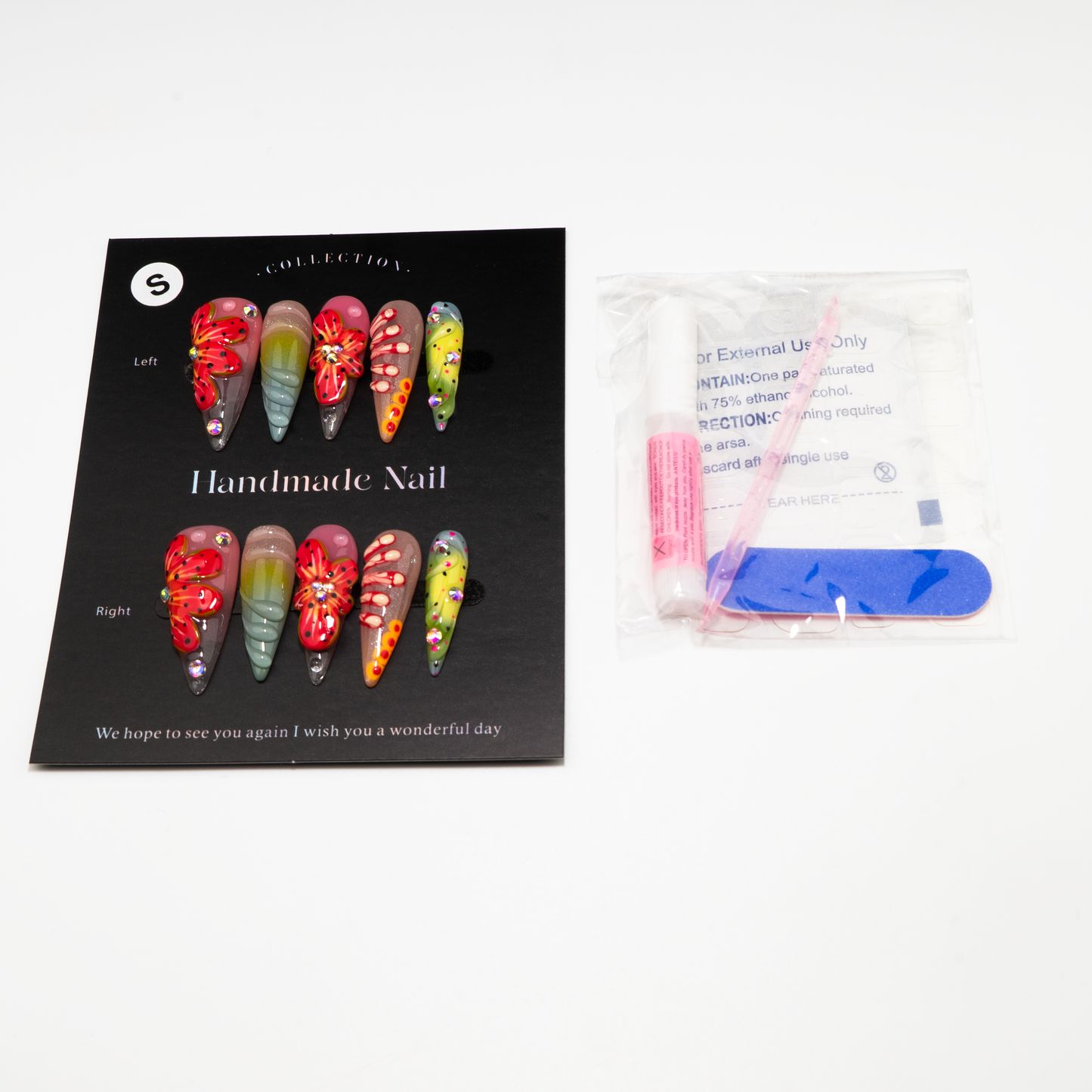 3D Flower Butterfly Multi-Color Design Press-On Nails