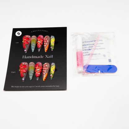 3D Flower Butterfly Multi-Color Design Press-On Nails