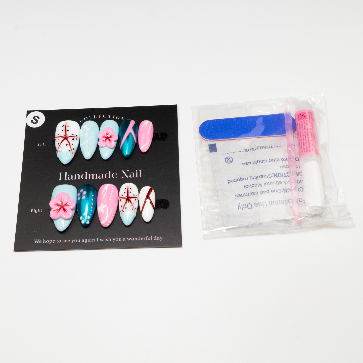 3D Flower Almond Press-On Nails