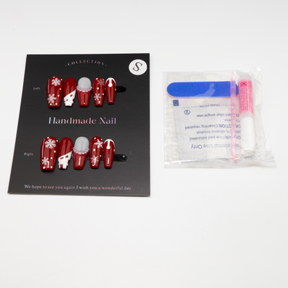 Snowflake Red White Art Press-On Nails