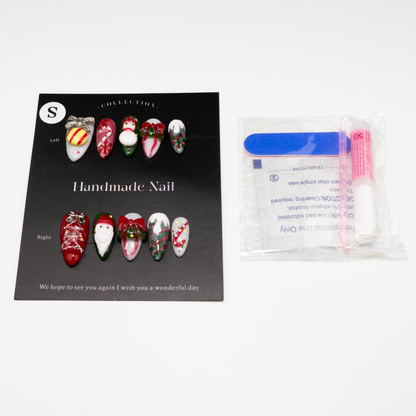 Snowman Candy Red Green Art  Press-On Nails